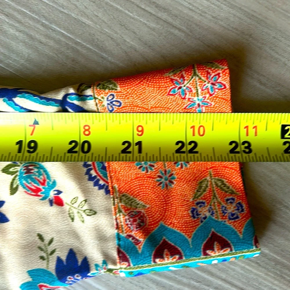 Rose & Olive Paisley Button-Up Shirt M Orange Boho Tie Knot Colorful Floral